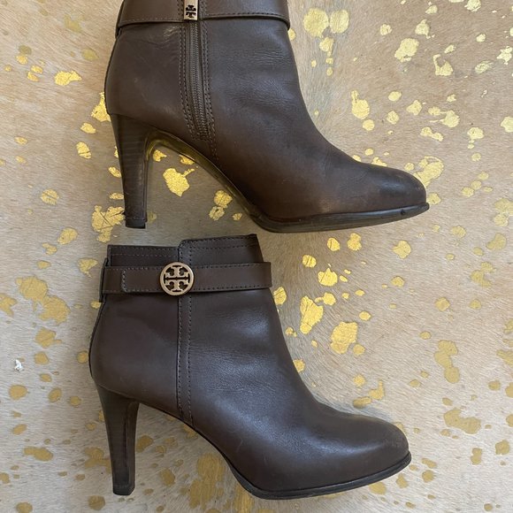 Tory Burch Bristol Brown Leather Zip High Heel Ankle Boots Size 8M - Picture 6 of 6